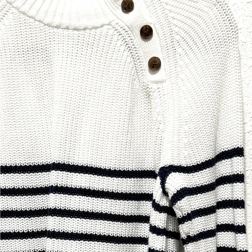 J.‎ Crew Factory cotton button mock neck Striped Sweater L